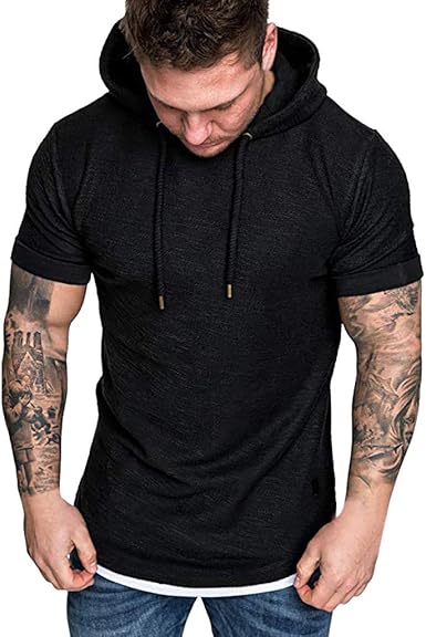 black short sleeve hoodie mens