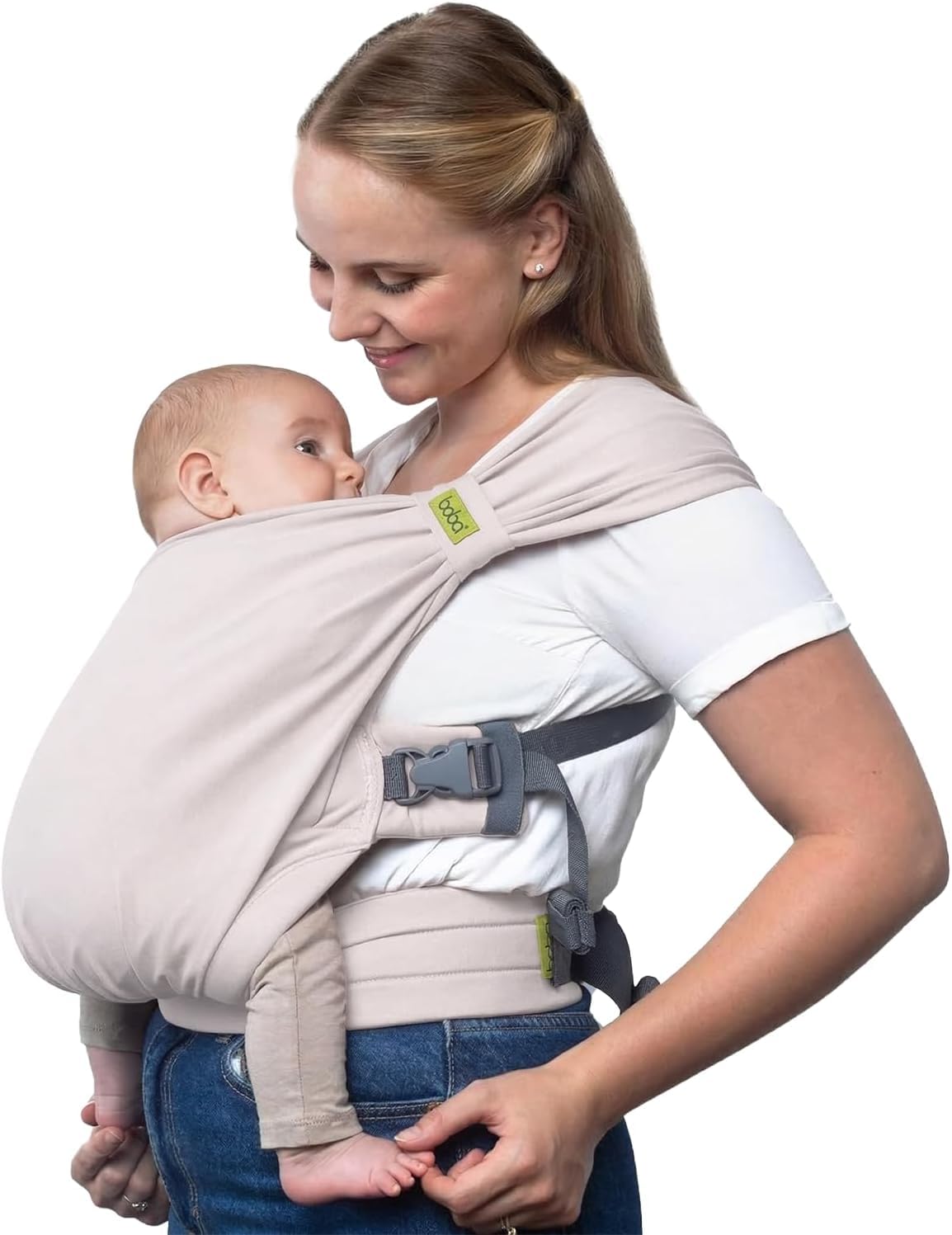 Boba Bliss Pre-Wrapped Baby Carrier with Buckle - Newborn to 7-35 lbs Light, Breathable & Easy to Adjust Hybrid Infant Sling & Toddler Carrier - Certified Hip-Healthy for 0-18 Months - Organic Stone