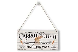 HTBIG Rustic Cottontail's Carrot Patch Decor Wood Wall Art Wall Hanging Decor Easter Bunny Decorations Easter Gift Wooden Decorative Plaque Sign for Home Farmhouse Easter Rabbit Carrot Sign