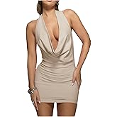 SOLY HUX Women's Sexy Deep V Neck Halter Bodycon Mini Dress Club Night Cocktail Dresses