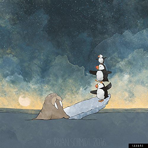 Walrus and Puffin Art Print - Balancing on the Ice