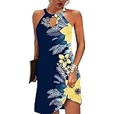 BIRW Women Summer Over The Knee Dress 2025 Casual Floral Halter Beach Vacation Sundresses with Pockets