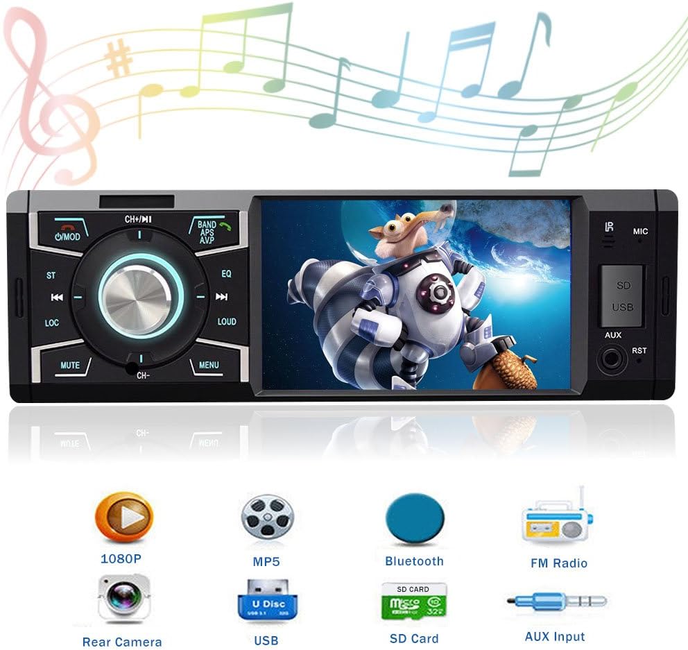 HUGOJA Single Din Car Stereo with Bluetooth Car stereo with backup camera 4.1 Inch Car Radio Stereo for Cars Support USB/SD/AUX Input
