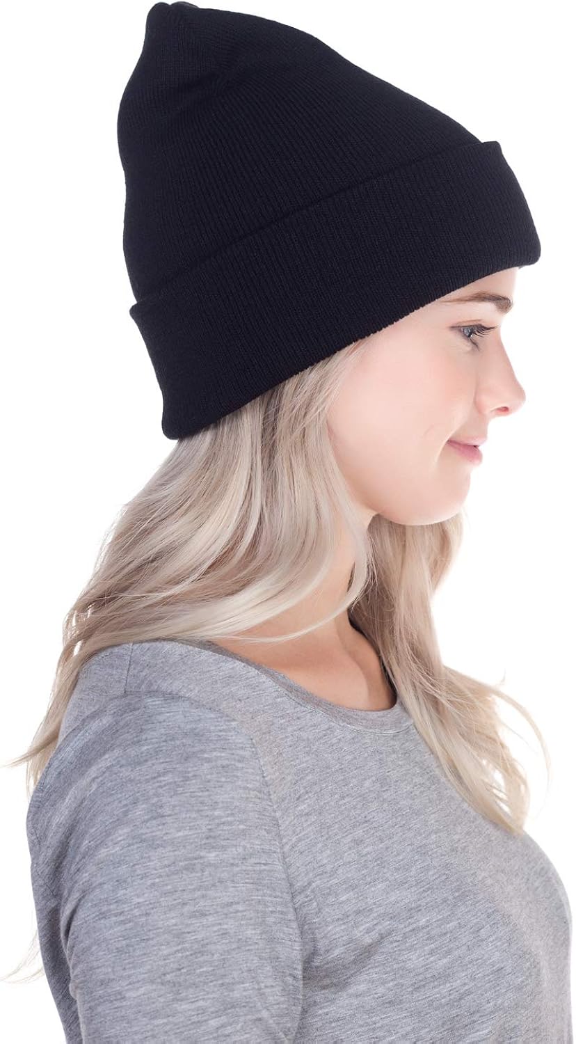 Top Level Unisex Cuffed Plain Skull Beanie Toboggan Knit Hat/Cap, Blk at  Men’s Clothing store