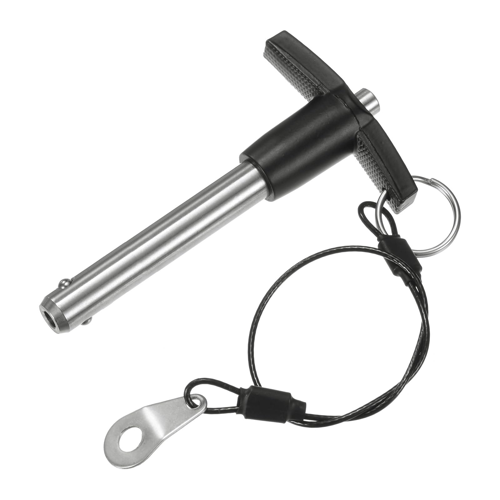 M METERXITY T Handle Lock Pin, 25/64" [10mm] Dia., 1-31/32 [50mm] Usage Length Push-Button Quick Release Locking Pins W Lanyard Cable for Speaker/Aviation/Gym/Machine [304 Stainless Steel]