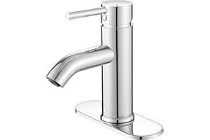 VOTON Modern Commercial Bathroom Faucet Chrome Single Handle One Hole Sink Faucet,Lavatory Vanity Sink Faucet with Two 3/8" Hoses and Deck Plate