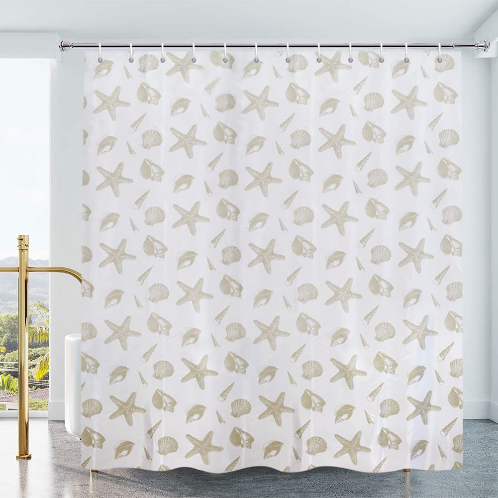 YISURE Shell Shower Curtain, Textile Polyester Fabric, Mildew Resistant Machine Washable, Width 200 x Height 200cm