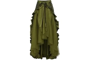 SHOPESSA Steampunk Skirts for Women Long Length Ruched Goth Dress Victorian Lace Ruffle Skirt Pirate High Low Dress