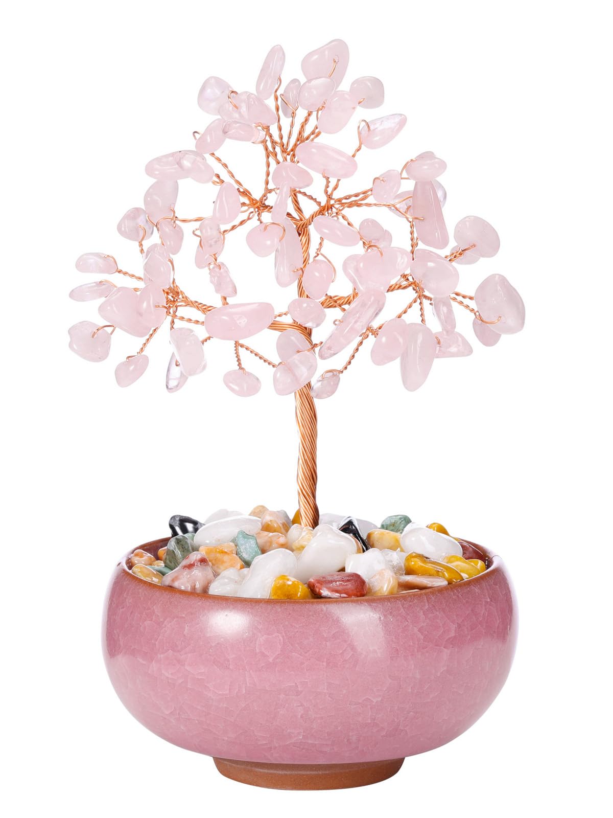 JSDDE Rose Quartz Crystal Tree Reiki Healing Crystals Stone Tree Figurines Tumbled Stones Money Tree Gifts