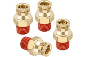Boeray 3/8" Quick Push to Connect Fittings Brass Union Straight Joint DOT Approved 3/8" Tube OD x 1/4" NPT Thread Air Line Adapter Air Suspension Kit for Truck Trailers and Air Brake System 4pcs