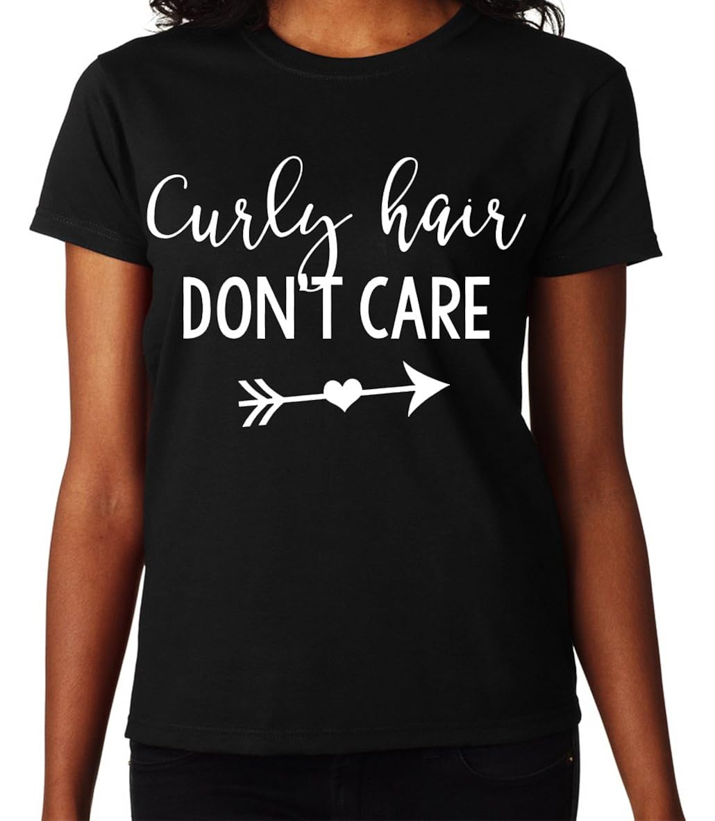Curly Hair Don T Care Funny Quote Women Black T Shirt Amazon Co