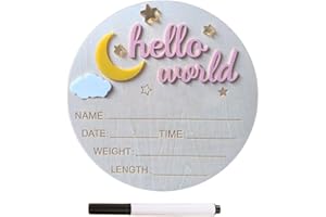 Wooden Newborn Sign 5.9 Inch Wooden Sign Baby Welcome Sign Birth Baby Name Plaques,Cute Birth Announcement Board,for Girl Boy