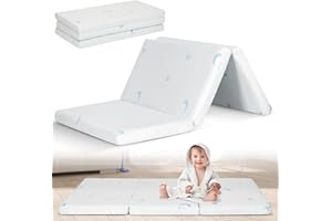 PanKers Portable Trifold Pack and Play Mattress 38"x26", Foldable Travel Crib Mattress, Dual Sided Memory Foam Pack n Play Mattresses Pad with Carrying Bag Removable Cover