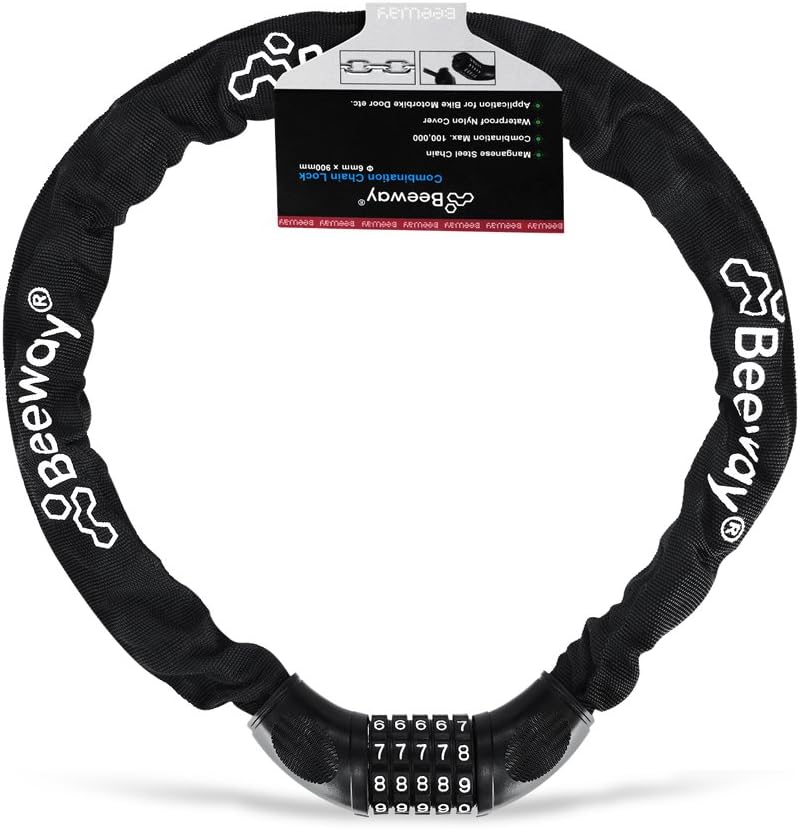 BEEWAY Bike Lock, Bicycle Chain Lock - 5-Digit Resettable Combination Lock, 90cm