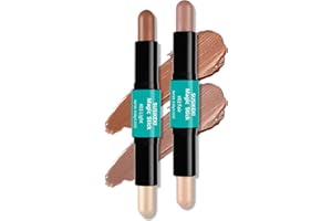 SUSIKEKI Contour Stick, 2Pcs Dual-Ended Highlighter Makeup Pen & Contouring Stick for Face Shaping, Long Lasting Waterproof Cream Bronzer & Highlight Sticks Make Up Kit for All Skin Tones (01# + 02#)