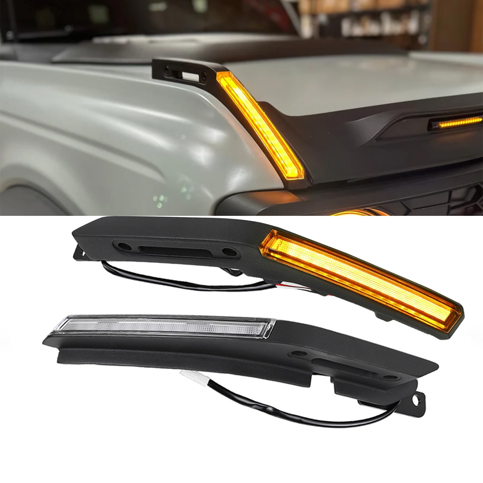 Photo 1 of Amber Trail Sight Light for Ford Bronco Accessories 2021 2022 2023 2024,Hood Turn Signal Aluminum Alloy LED Replacement Light fit Bronco 2/4-Door, Hood Handle Light
