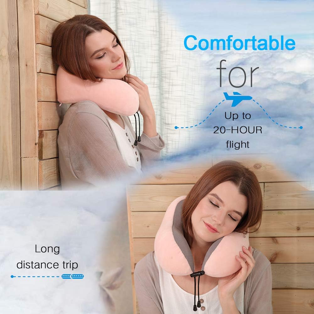 Travel Pillow, Best Memory Foam Neck Pillow Head Support Soft Pillow for Sleeping Rest, Airplane Car & Home Use (Pink): Home & Kitchen