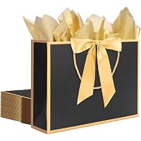 QIELSER 12 Pack Large Black Kraft Gift Bags With Ribbon Handles - 12.6x4.5x10 Inches - Perfect For Weddings, Parties, Retail & DIY - View #2