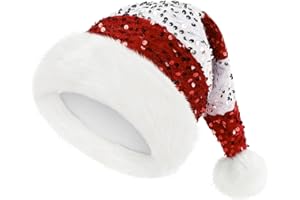 Phyxin Sequin Santa Hat, Striped Christmas Hat for Adults, Xmas Home Decor New Year's Party Supplies, Red