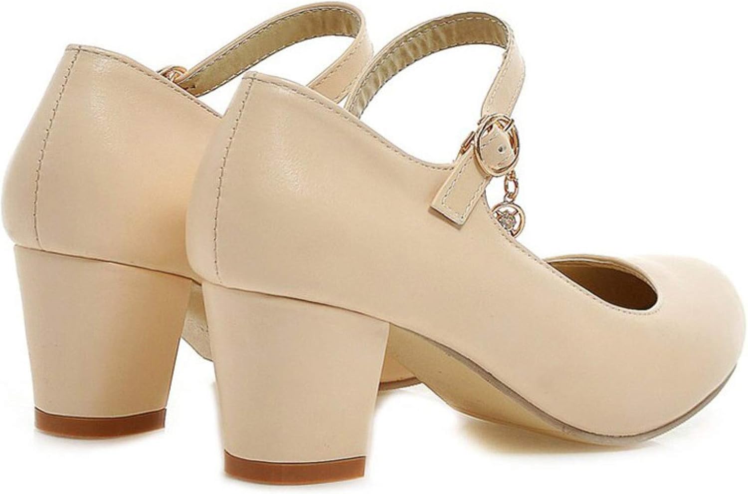 Amazon.com | Women Buckle Strap Round Toe Platform Mary Jane Fashion Leather High Square Heel 