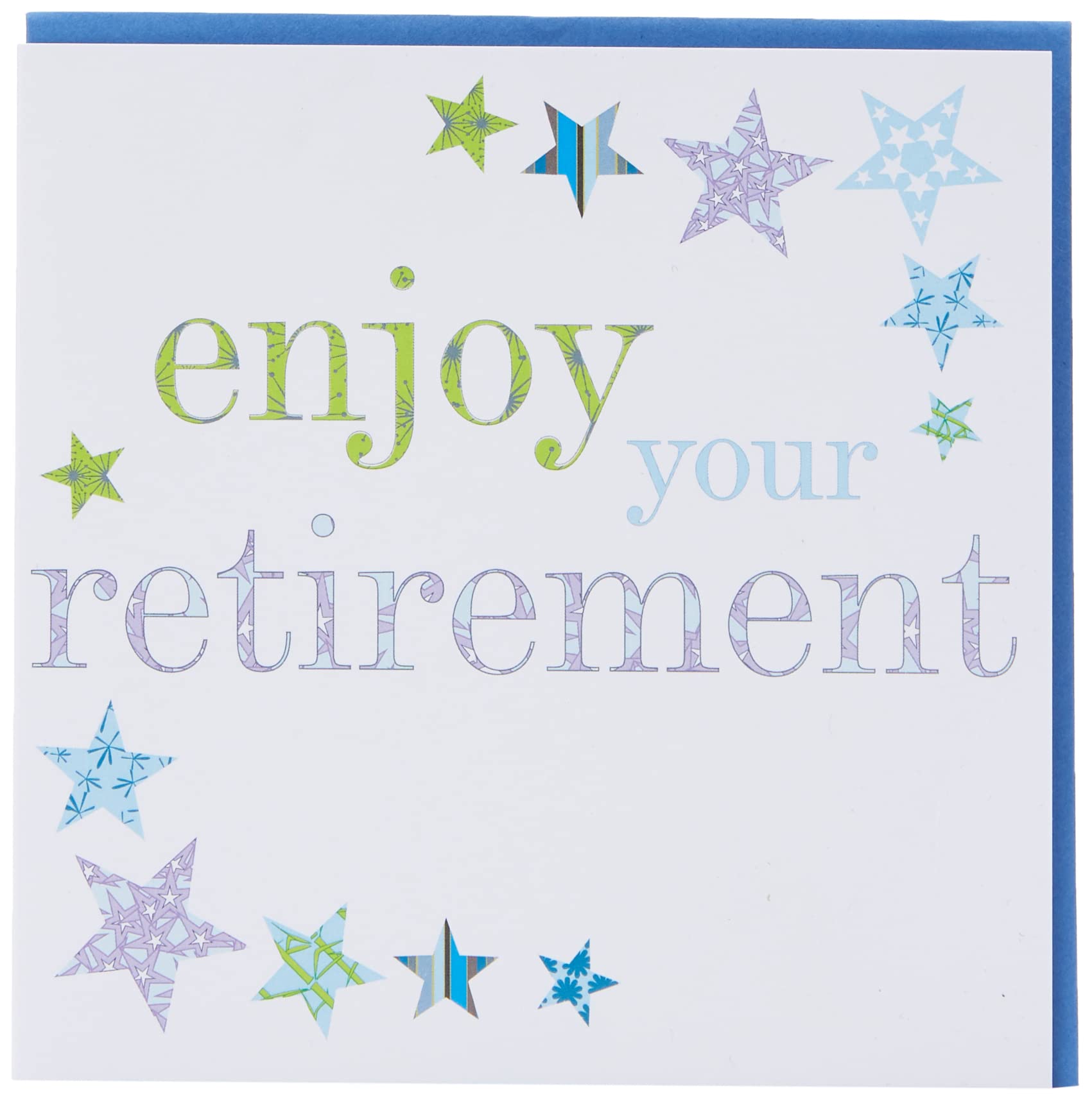 Claire Giles Greeting Cards, Enjoy your Retirement Card, Congratulations and Good Luck Greeting Card with Blue Stars