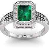 LMDPRAJAPATIS Natural Emerald Gemstone Art Deco Halo Bridal Silver Ring For Women And Men Ring Size 5-10