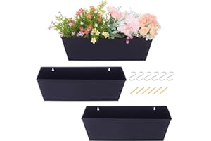 Holensun Wall Hanging Planters for Outdoor Plants 16 Inch Large Metal Fence Pots with Hooks for Outside Garden Balcony Plants 3PCS（Black）
