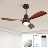 Sofucor 48 Inch Smart Ceiling Fans with Lights and Remote, Solid Wood | Alexa/App/Remote Control, Flush &amp; Downrod Mount, Quiet Reversible DC Motor, 3CCT Dimmable, Indoor/Covered Outdoor/Bedroom