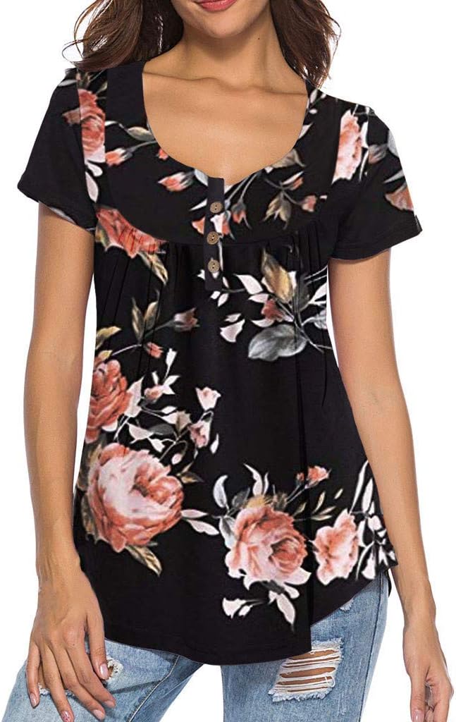 Auied Fashion Women's Soil Color Tied Bow Short Sleeve Button Print T-Shirt Casual Pop Shirt Top Beige 2019