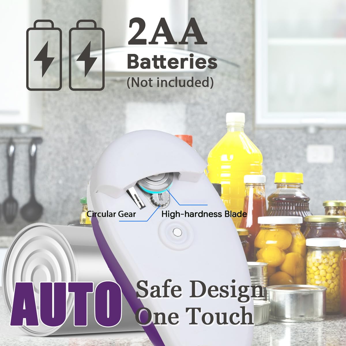 Electric Can Opener,Automatic Can Opener,Hands Free/Smooth Edge/Battery Operated/Portable One Touch Opener,Electric Can Openers for Kitchen Present for Seniors with Arthritis (Purple)