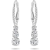 Swarovski Stilla Attract Trilogy Drop Pierced Earrings with White Crystals on a Rhodium Plated Setting with Hinged Closure