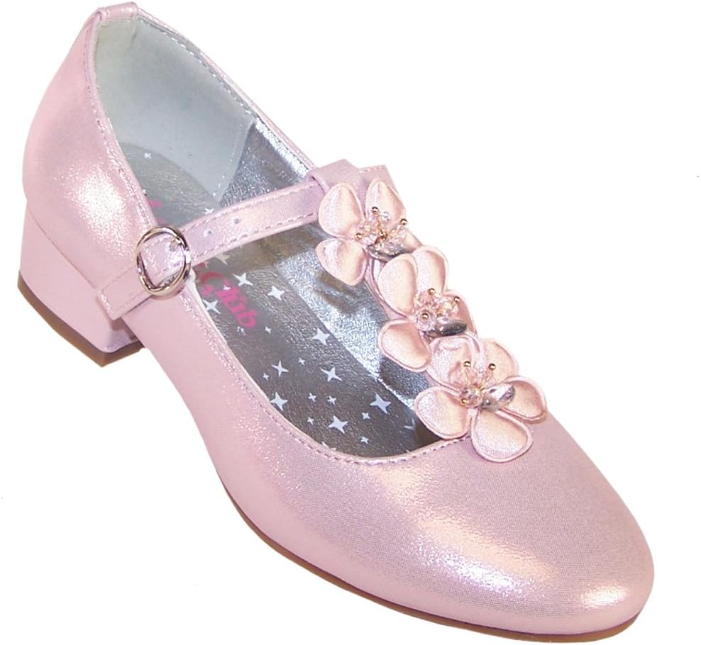 The Sparkle Club Girls Pink Sparkly Special Occasion Party Flower Girl Mary Jane Heeled Shoes.