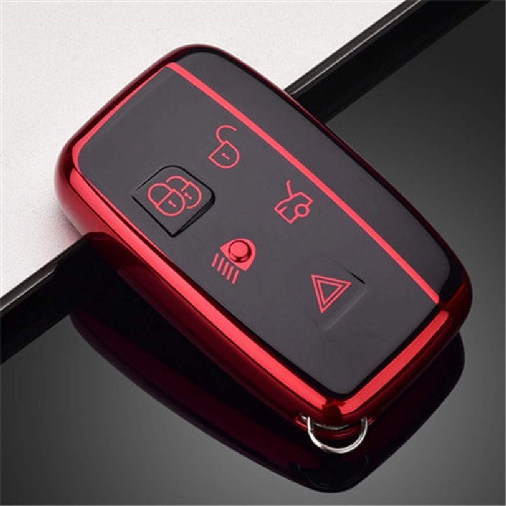 Atonix Metallic Glossy TPU 360 Protection Smart Keyless Go Remote Entry Case Fit for 5-Buttons Range Rover Evoque Velar Discovery LR4 Land Rover Sport | Jaguar XF XJ XE F-PACE F-Type (Red)