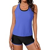 Aleumdr Womens Athletic 3 Piece Tankini Swimsuits with Shorts Swim Tank Tops with Sports Bra and Boyshorts Bathing Suits