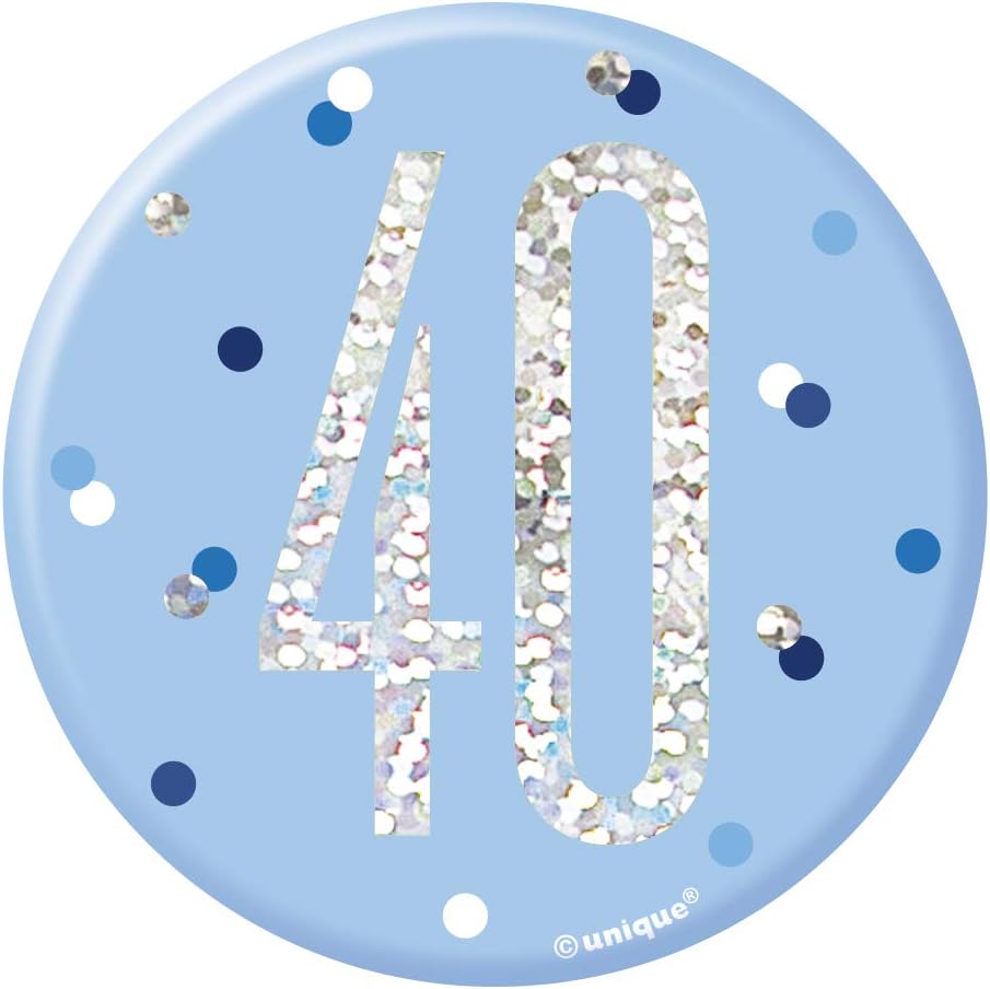 Unique Party 83521-3" Glitz Blue & Silver 40th Birthday Badge, Age 40 - Image 3