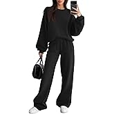 Sweetyweee Women's 2 Piece Outfits Set Fleece Lined Lounge Sweatsuit Crewneck Pullover Top Wide Leg Pants Casual Tracksuit