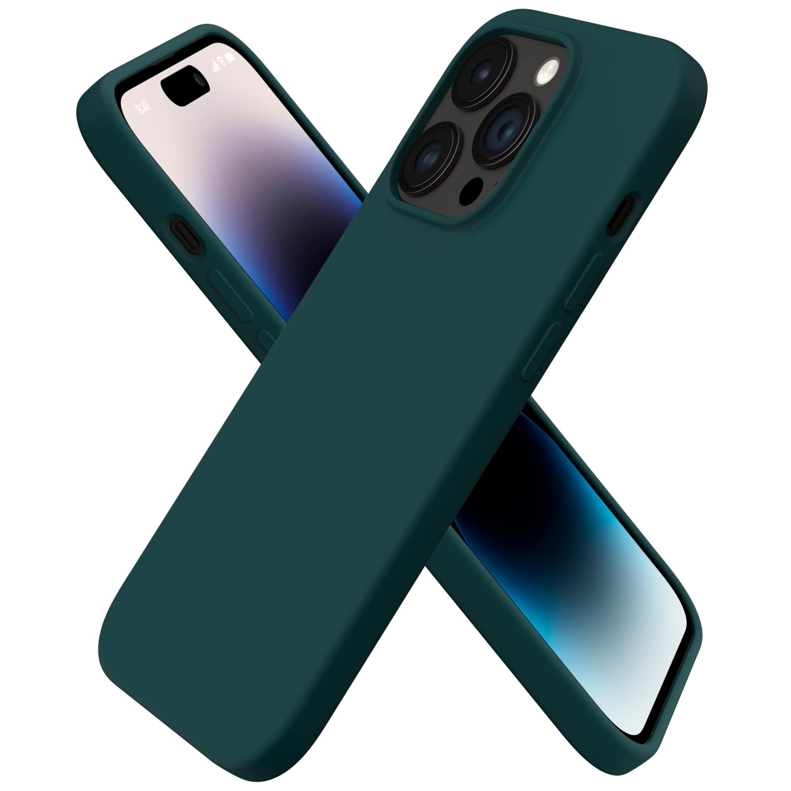 ORNARTO Compatible with iPhone 14 Pro Case 6.1, Slim Liquid Silicone 3 Layers Full Covered Soft Gel Rubber Phone Case Protective Cover with Microfiber Lining 6.1 inch-Olive Green