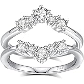 Moissanite Ring Enhancer for Women Curved Wedding Band Guard Ring 925 Sterling Silver 18K White Gold Plated 0.9CTTW Round Cut D Color VVS1 Moissanite Double Enhancer for Engagement & wift Gift