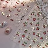 Strawberry Kiss Nail Stickers 5D Embossed – Premium Salon-Quality Nail Charm Accessories, Easy Application & Self-Adhesive Cute Berry Bowknot for DIY Manicure, Nail Art, Press on, Home or Salon Use