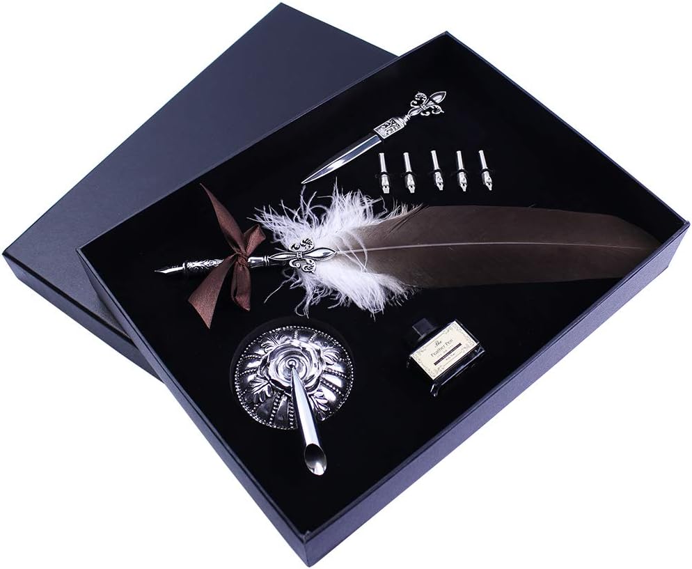 FEATTY Gifts Quill Pen Set Antique Dip Feather Pen with Letter Opener