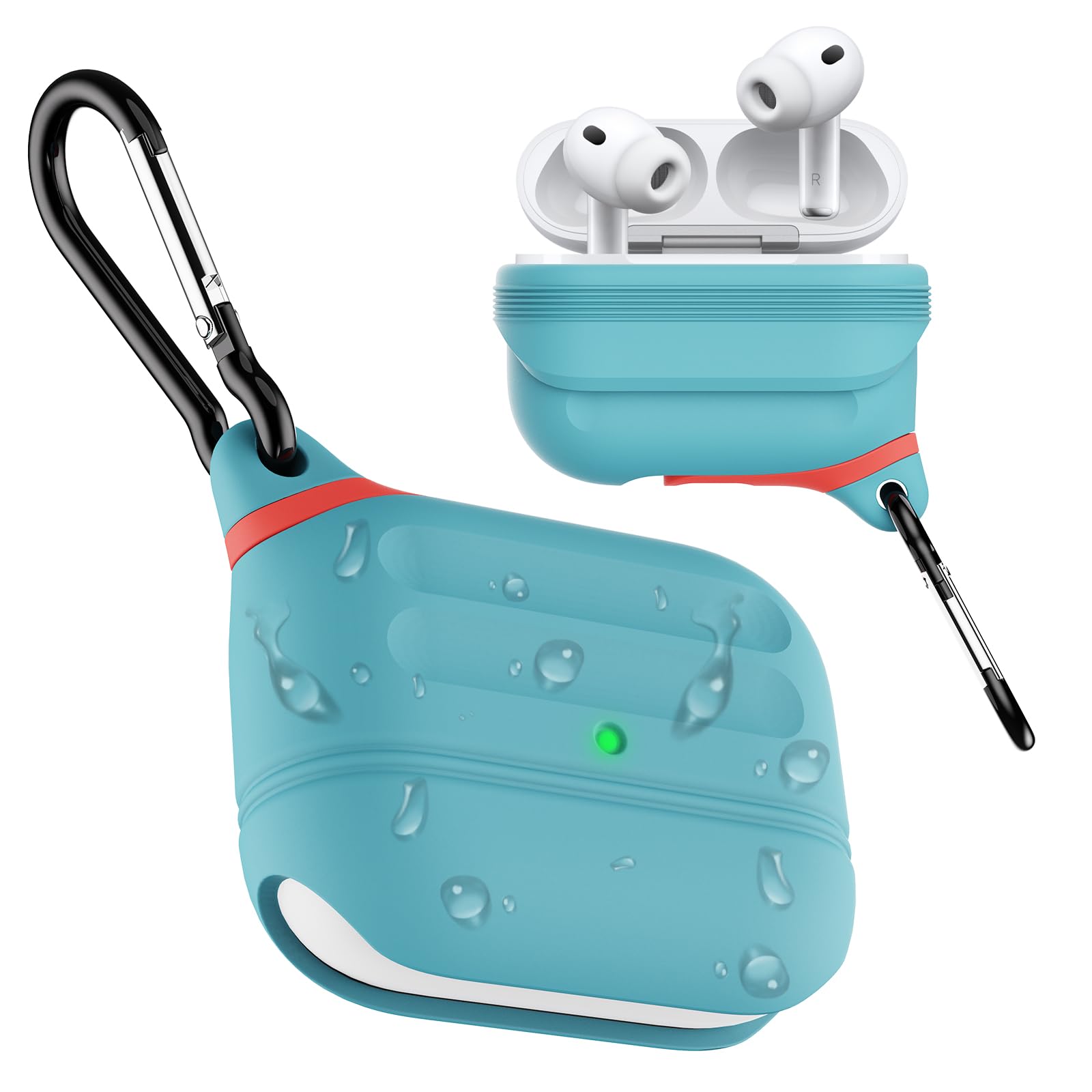 Photo 1 of for AirPods Pro 3 Case Silicone - Waterproof, Shockproof, Drop Protection, Wireless Charging Supported, One-Piece Folding Design with Carabiner for AirPods Pro 3rd Gen (2025) - Sky Blue