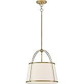 Hinkley Clarke Large Drum Pendant, Off-White Linen Shade, 1-6" and 2-12" Down Rods, Even or Sloped Ceilings, Lacquered Dark B