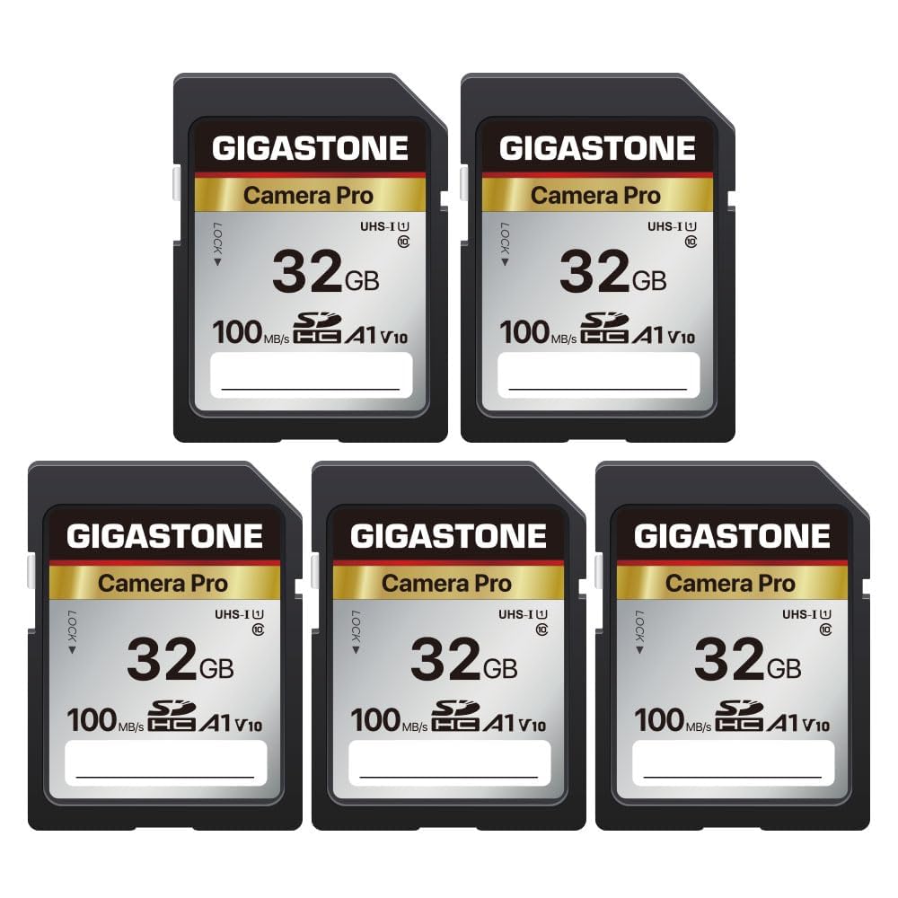 Gigastone 32GB SDHC Memory Card, Pro Series Camera, Pack of 5 Cards, Speed Up to 100MB/s, Compatible with Canon Nikon Sony Camcorder, A1 U1 V10 UHS-I Class 10 Camera for Full HD Video
