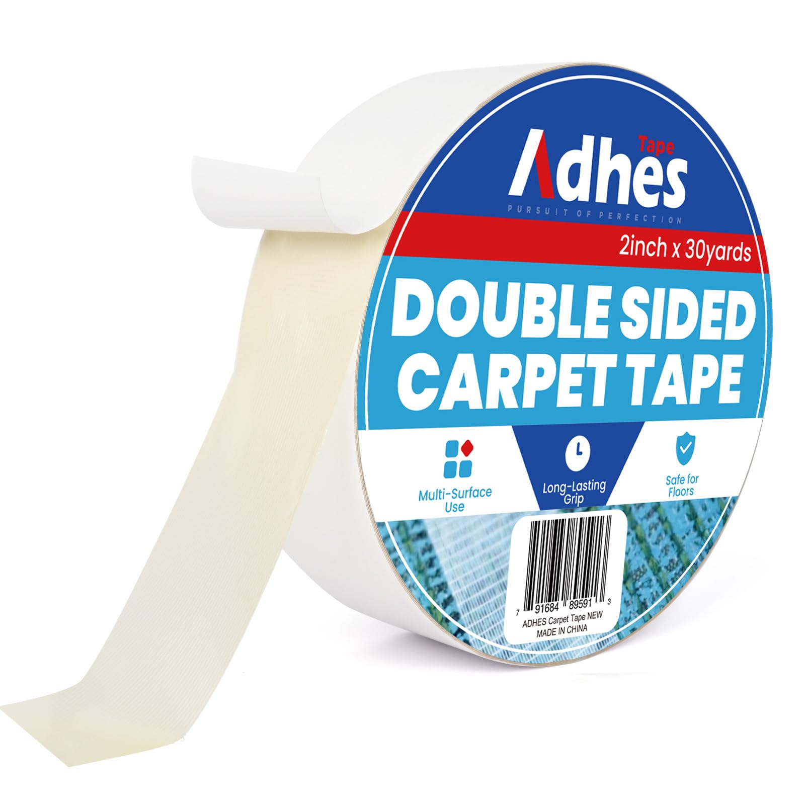 ADHES Heavy Duty Double Sided Carpet Tape, White 50MM x 27M x 1Roll Removable and Residue-Free Non Slip Rug Gripper for Hardwood Floors, Tape for Rugs Carpet Grippers and Anti-Slip Grips