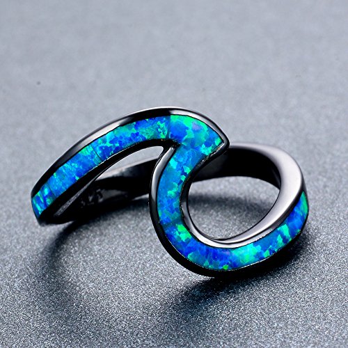 Chic 10KT Black Gold Plated Wave Ring , Blue Opal Wave Ring Show You a Different Style,Only For Girl Friend Gifts (6)