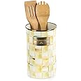 MACKENZIE-CHILDS Enamel Utensil Holder, Kitchen Utensil Holder for Countertop, Storage Caddy, Yellow-and-Cream Parchment Check