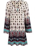 Meaneor Women Bohemian Vintage Printed Ethnic Style Loose Casual Tunic Dress Bei