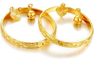 Ethlyn Birthday Gifts for baby 18K Gold plated Mini Size Baby Bangles Bracelet for infants girls boys Stars Bells Heart Jewelry (2pcs/lot)
