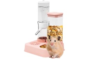 LOLLBIRD 2-in-1 Hamster Water Bottle & Enhanced Food Dispenser - 35% Larger Food Capacity, Leak-Proof Design for Glass Tanks/Wire Cages Small Animal Accessories (Pink, 4.9IN+5.1IN+5.7)