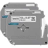 Brother Genuine P-touch M-2312PK Tape, 2 Pack, 1/2" (0.47") Wide Standard Non-Laminated Tape, Black on White, Recommended for Home and Indoor Use, 0.47" x 26.2' (12mm x 8M), 2-Pack, M2312PK, M231